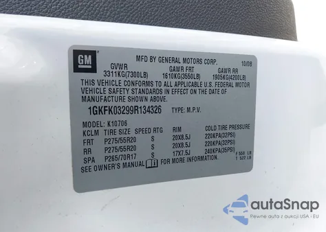 2009 GMC Yukon Denali from USA, damaged, VIN 1GKFK03299R134326